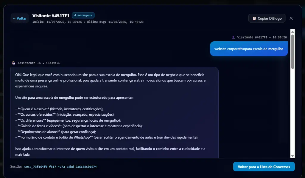 Conversa real com o Assistente de IA da SitePorAI