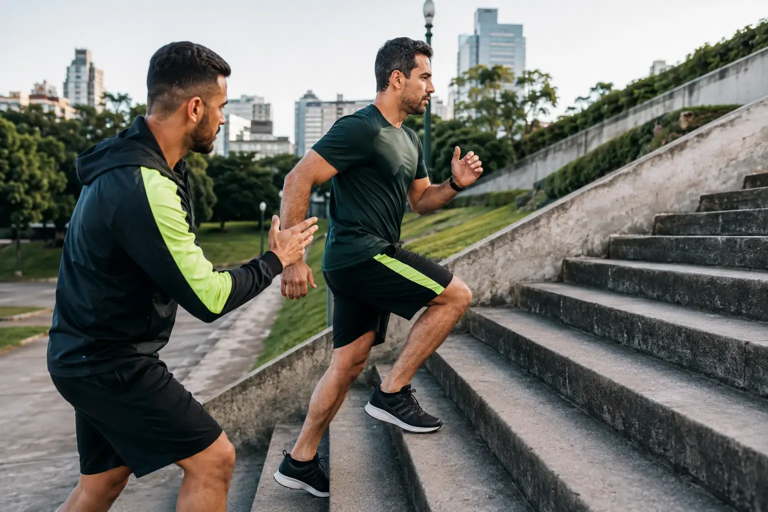 Treino orientado em escadas de parque urbano