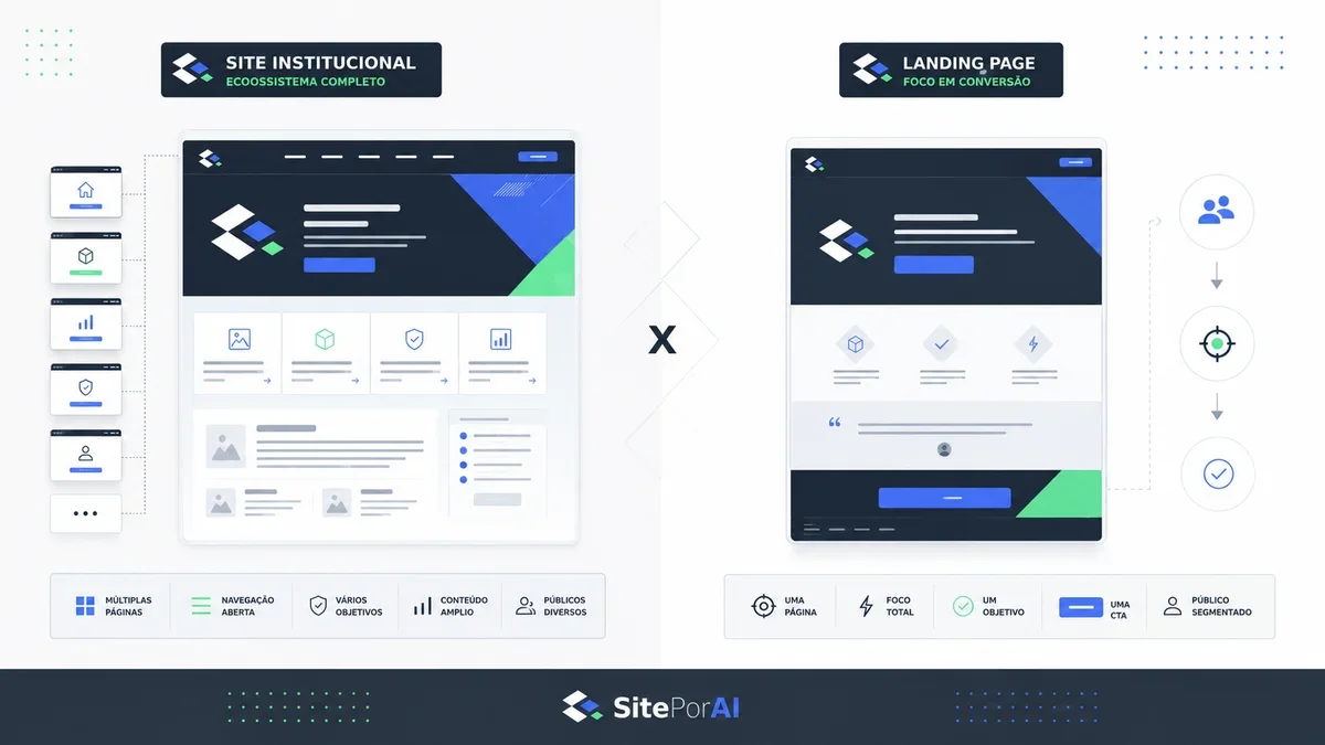 Comparação entre site profissional e landing page